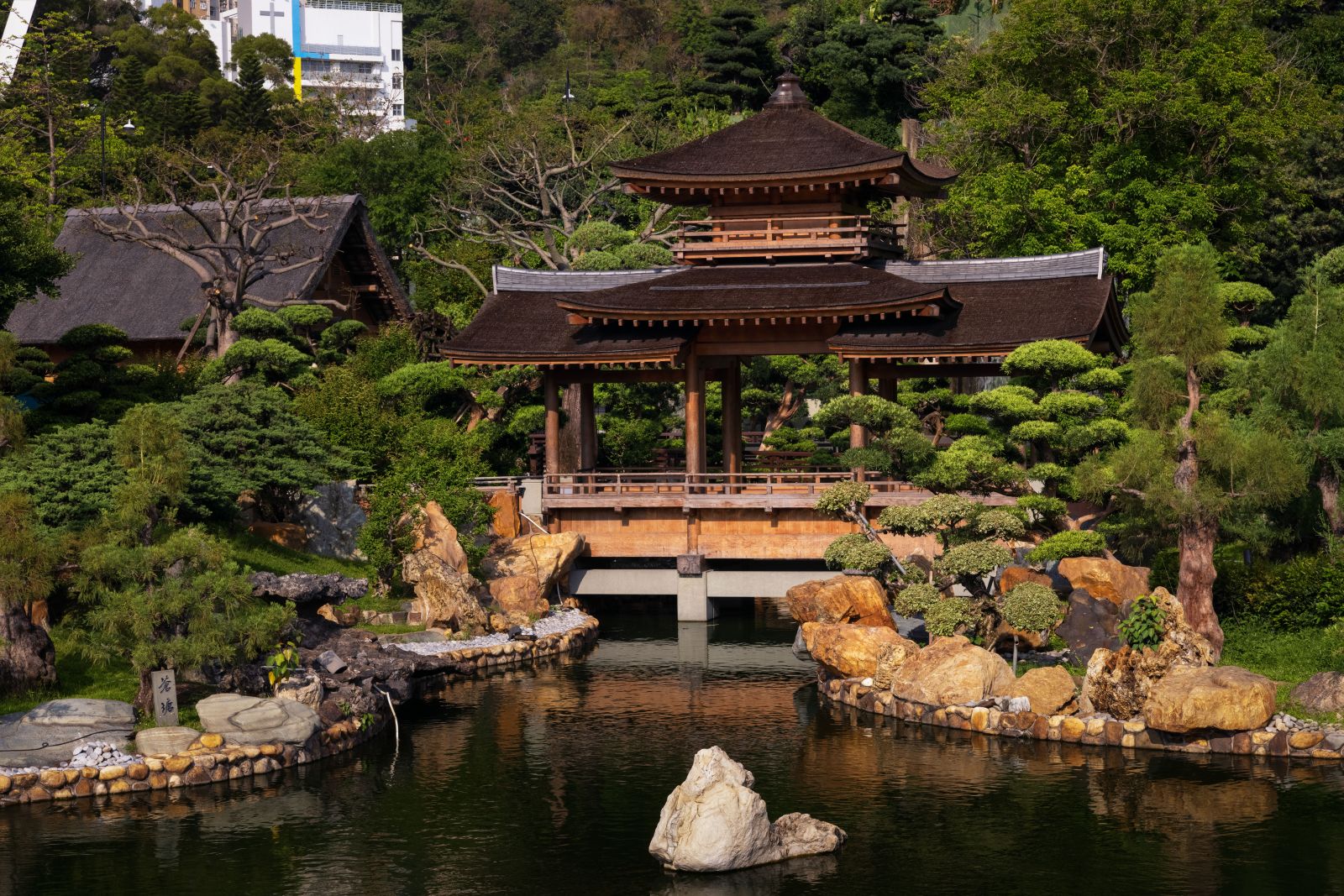 Picturesque Buddhist complex with attractive garden and nunnery hall