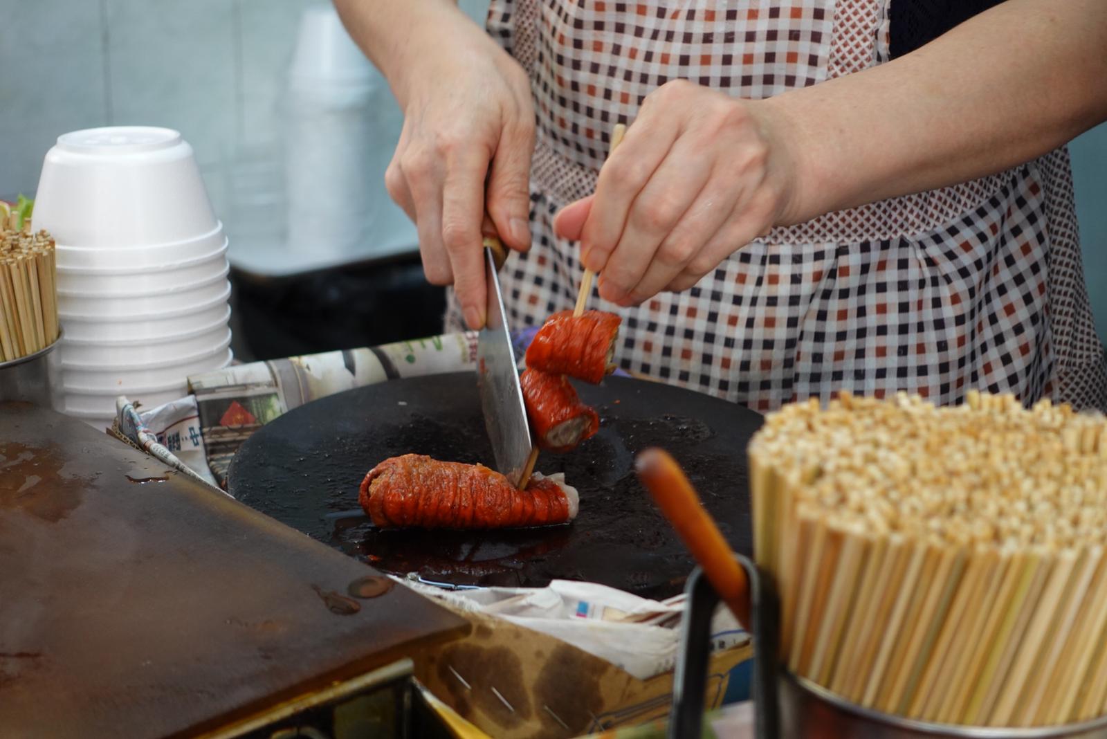 Chopping into thick slices and skewering