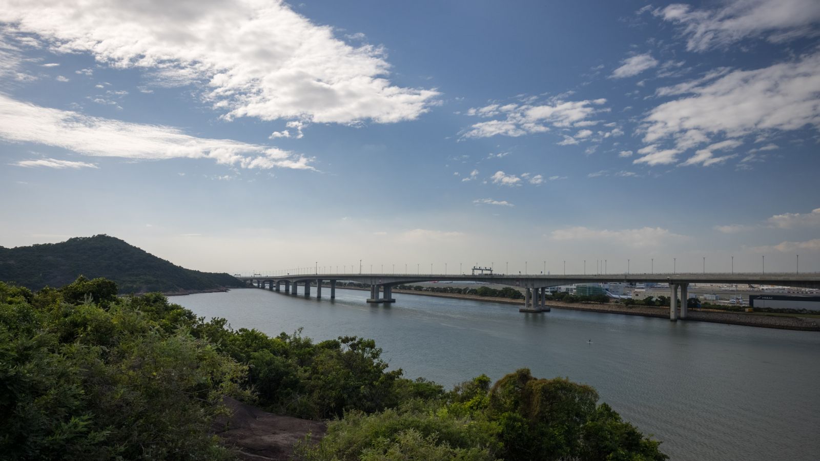 Hong Kong-Macau-Zhuhai bridge under a morning sun
