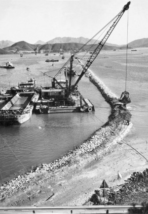 Plover Cove Reservoir during construction