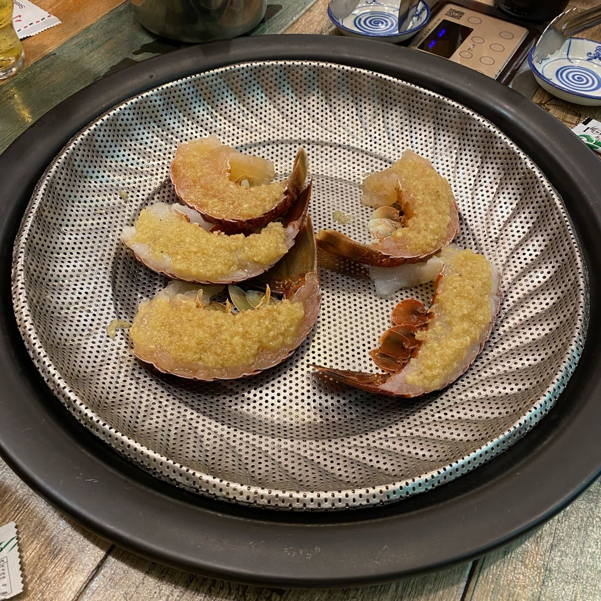Steam Lobster Tail with Garlic (before steaming)